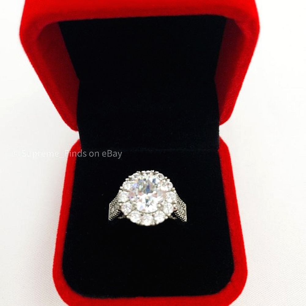 NEW 18K WHITE GOLD ROUND DIAMOND HALO RING w/Red Velvet Gift box - Picture 10 of 10